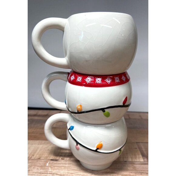 Christmas Snowman Stacking Mugs Set Of 3 Legacy & Main Ceramic Holiday Decor - Picture 2 of 6